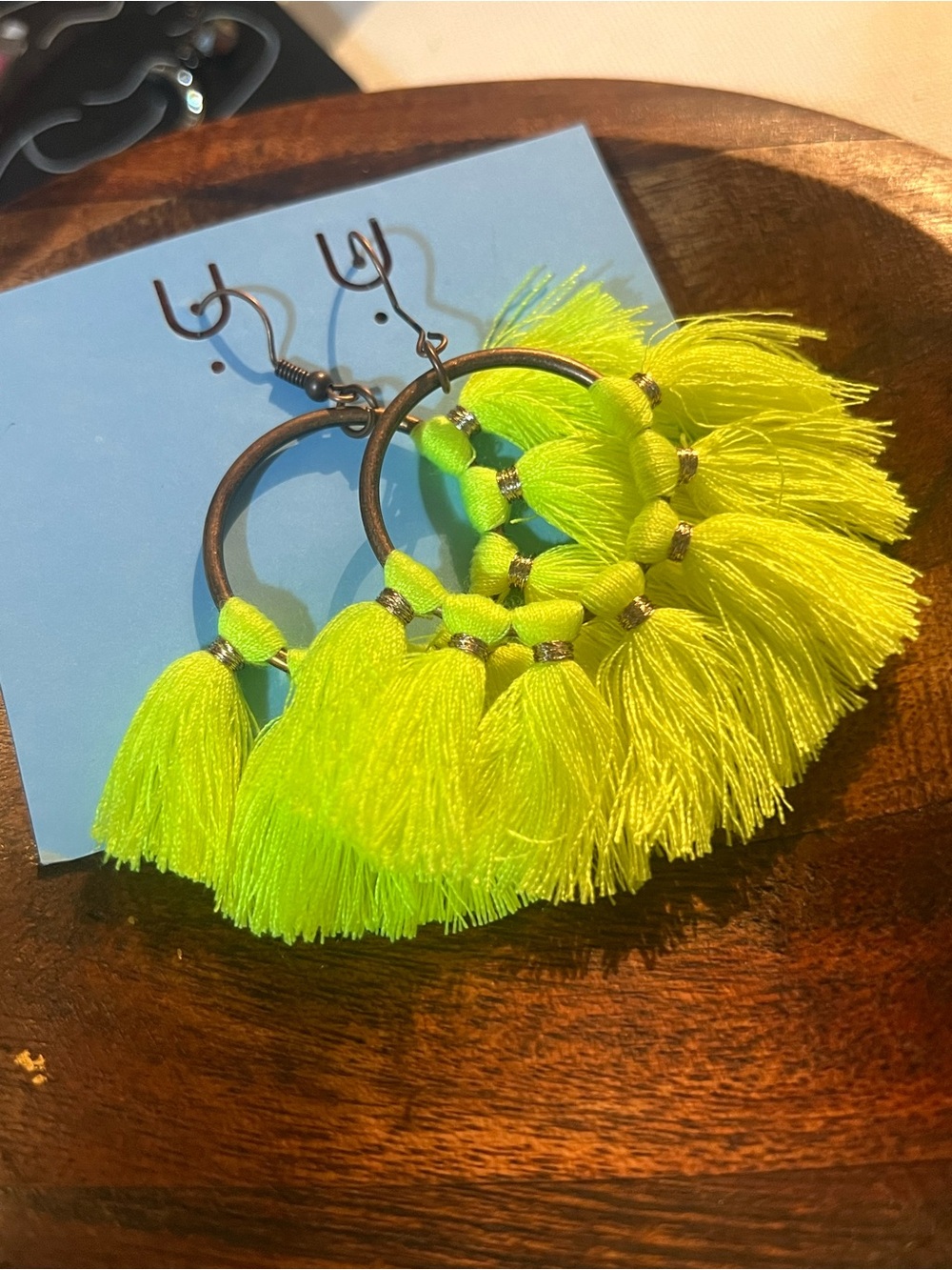 Fashion Jewelry Neon Lime Tassel Hoop Earrings - Women Jewelry